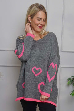 Milena Heart Knitted Jumper Mid Grey