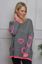 Milena Heart Knitted Jumper Mid Grey Mid Grey - Milena Heart Knitted Jumper Mid Grey