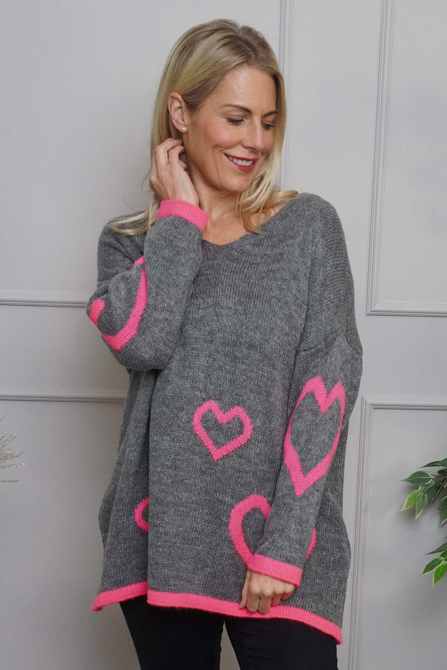 Milena Heart Knitted Jumper Mid Grey