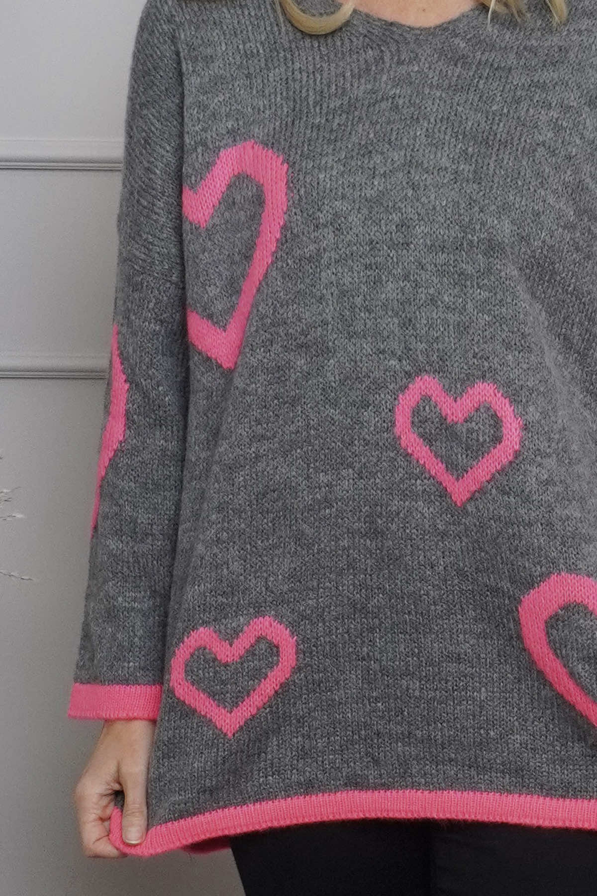 Milena Heart Knitted Jumper Mid Grey