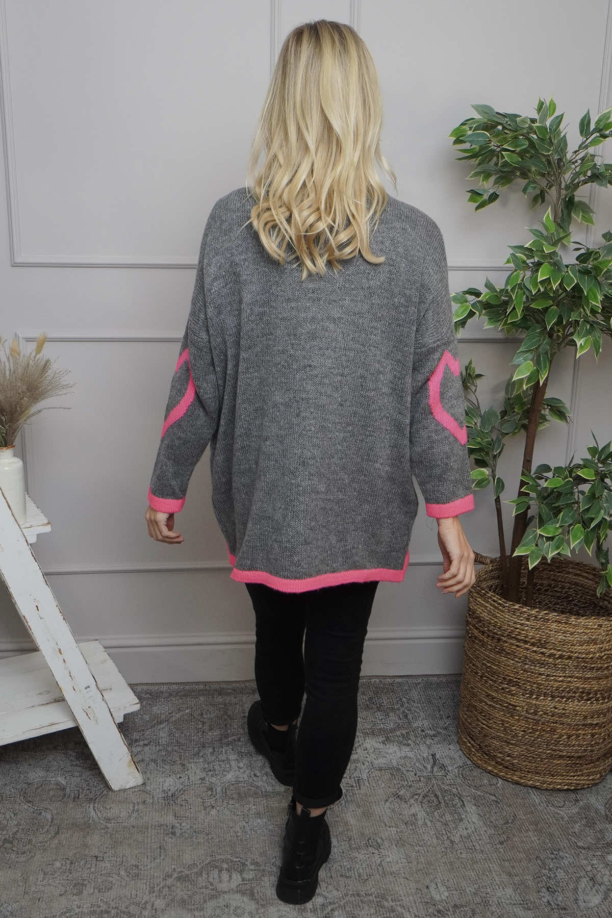 Milena Heart Knitted Jumper Mid Grey