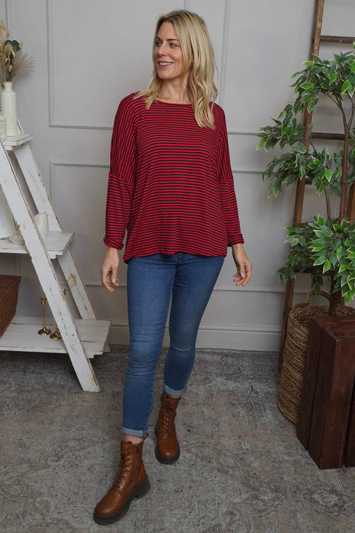 Frances Stripe Sweat Top Cherry - Image 2