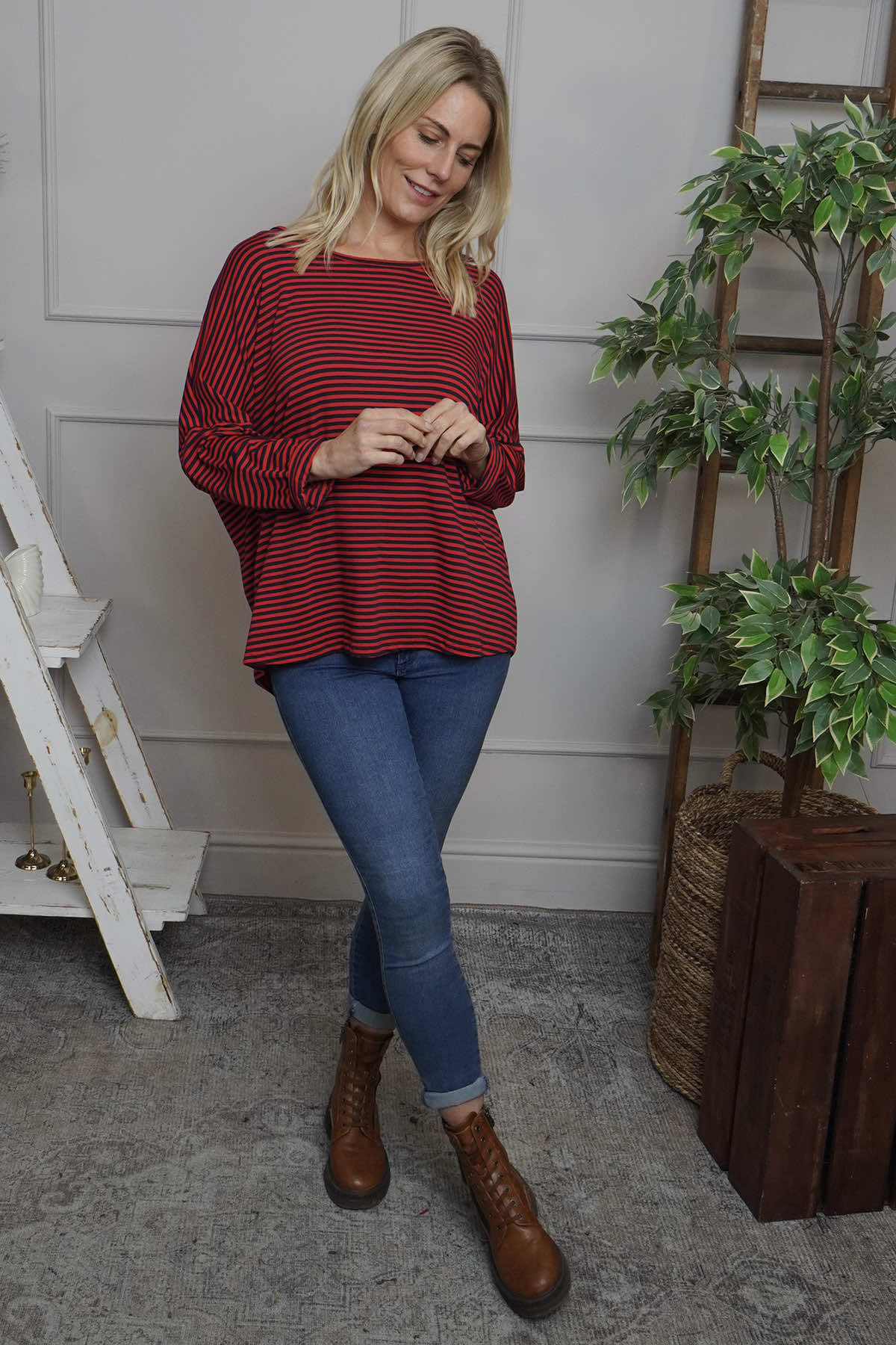 Frances Stripe Sweat Top Cherry