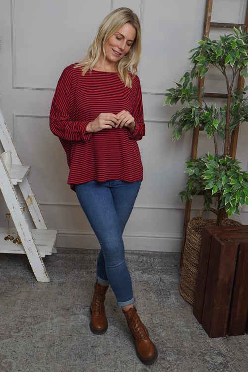 Frances Stripe Sweat Top Cherry - Image 3