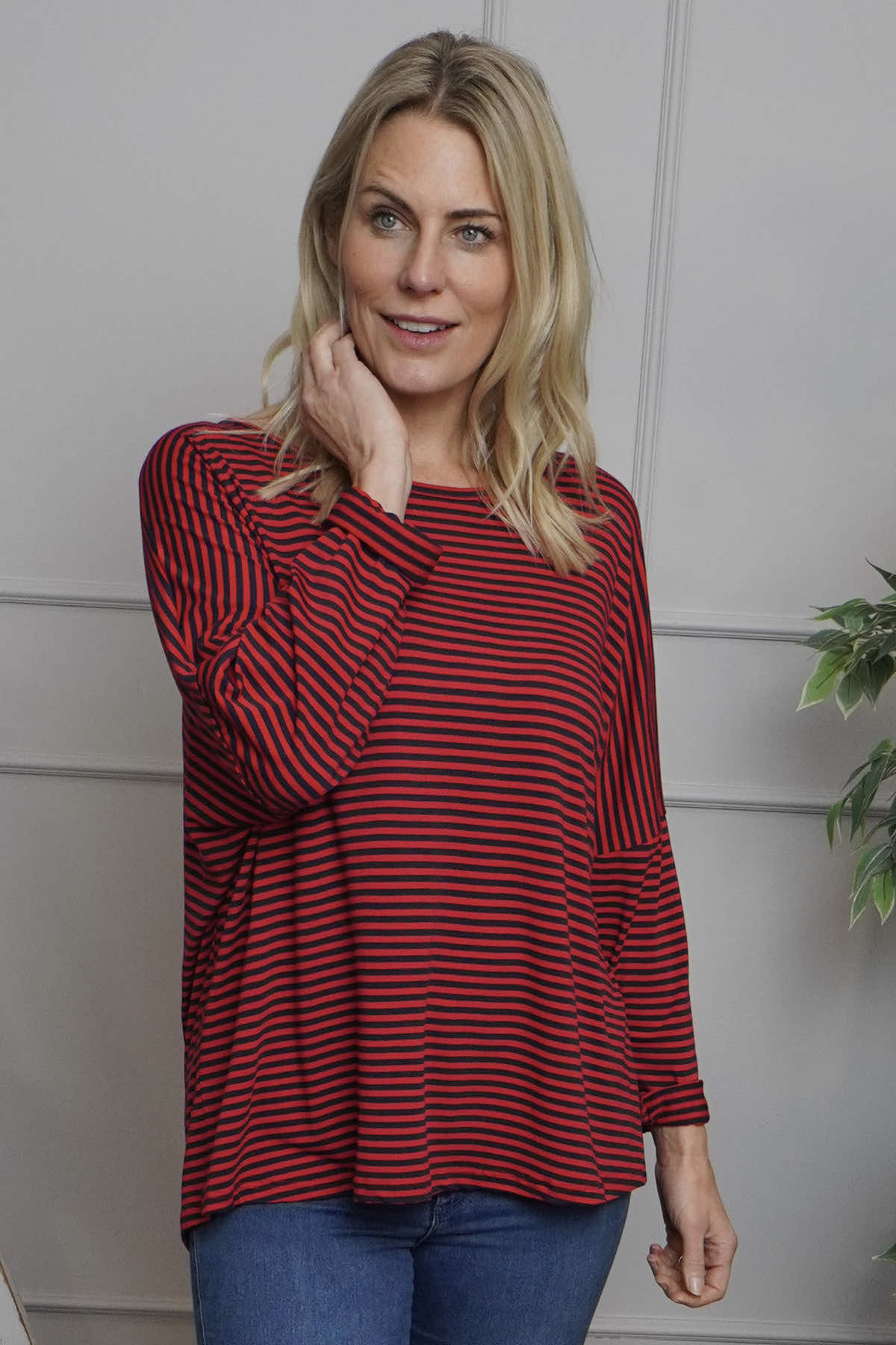 Frances Stripe Sweat Top Cherry
