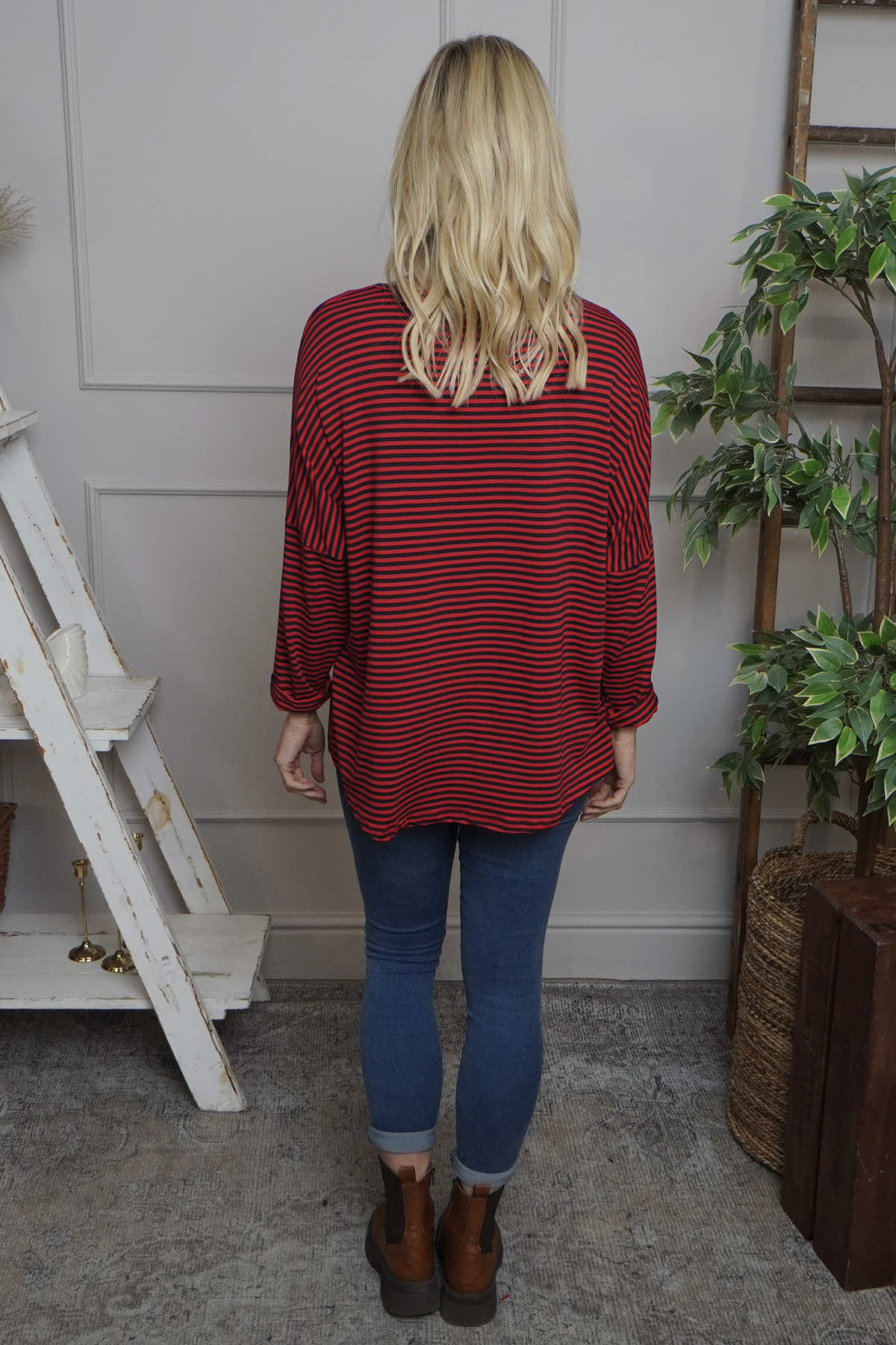 Frances Stripe Sweat Top Cherry
