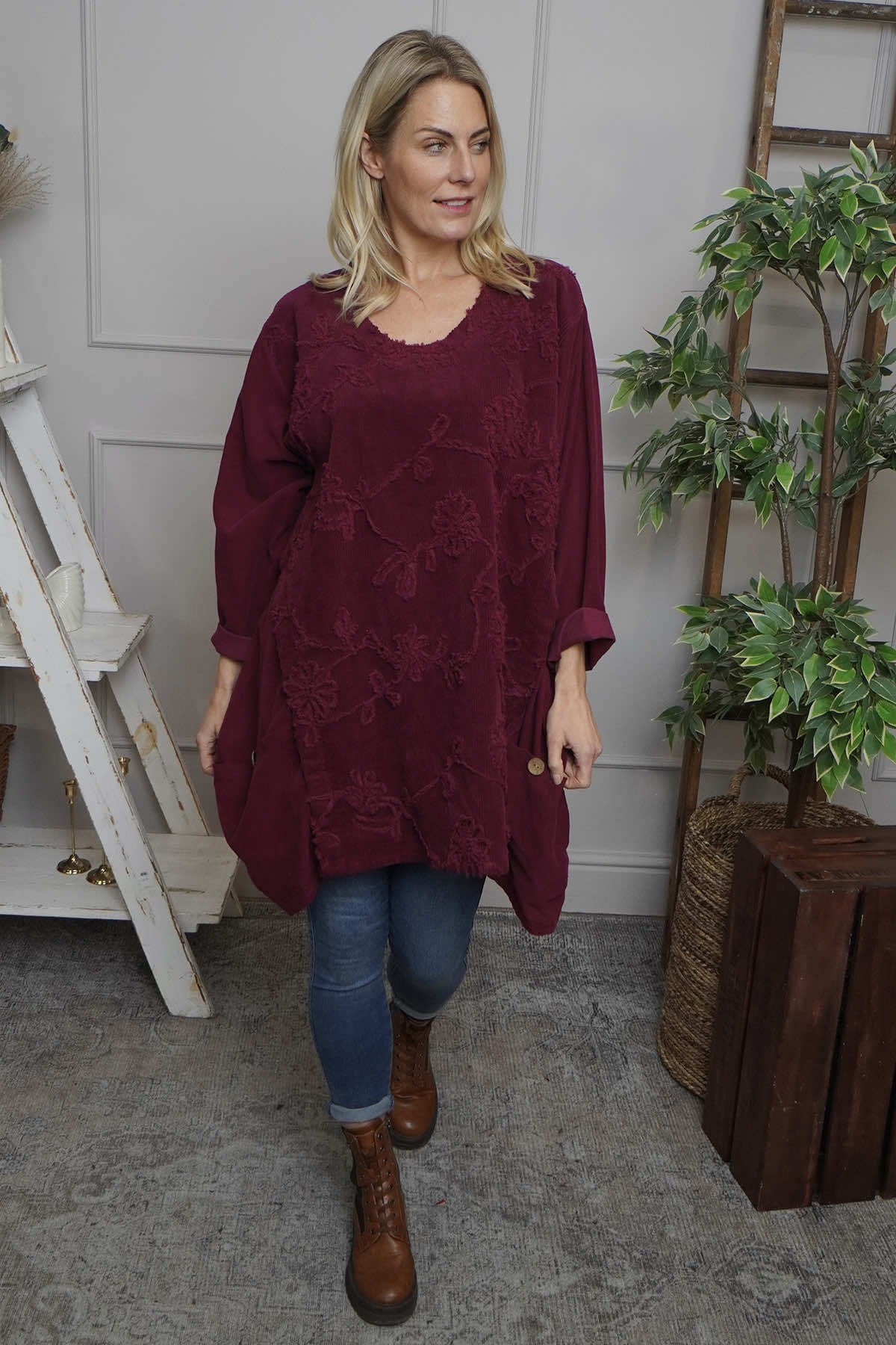 Rita Cord Detail Tunic Burgundy