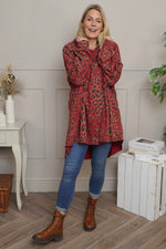 Shayla Leopard Hooded Cotton Top Red Red - Shayla Leopard Hooded Cotton Top Red