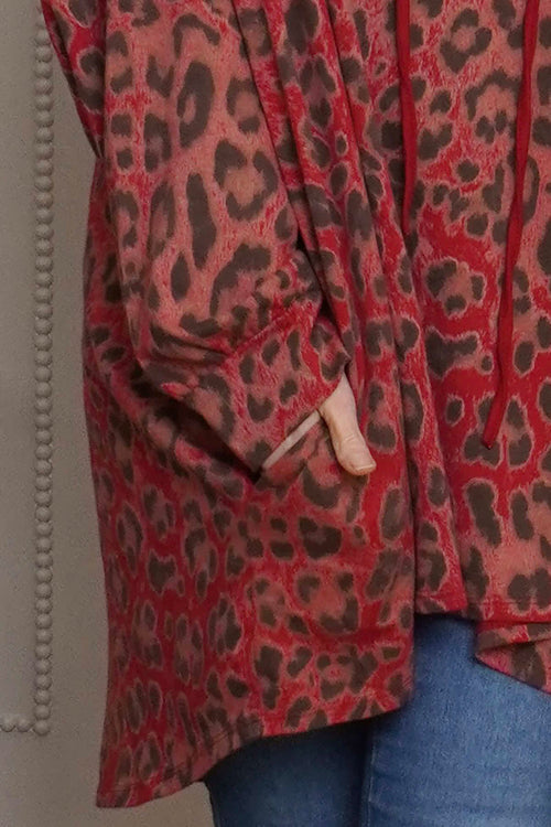 Shayla Leopard Hooded Cotton Top Red - Image 3