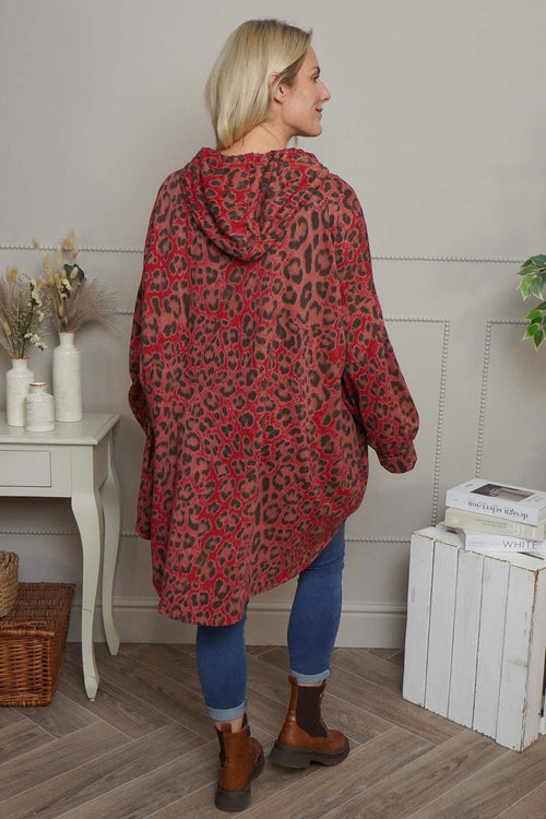 Shayla Leopard Hooded Cotton Top Red - Image 4