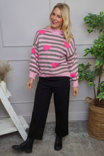 Carina Heart Stripe Knitted Jumper Pink Pink - Carina Heart Stripe Knitted Jumper Pink