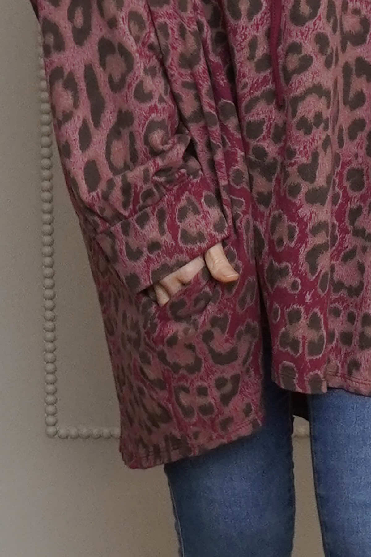Shayla Leopard Hooded Cotton Top Burgundy