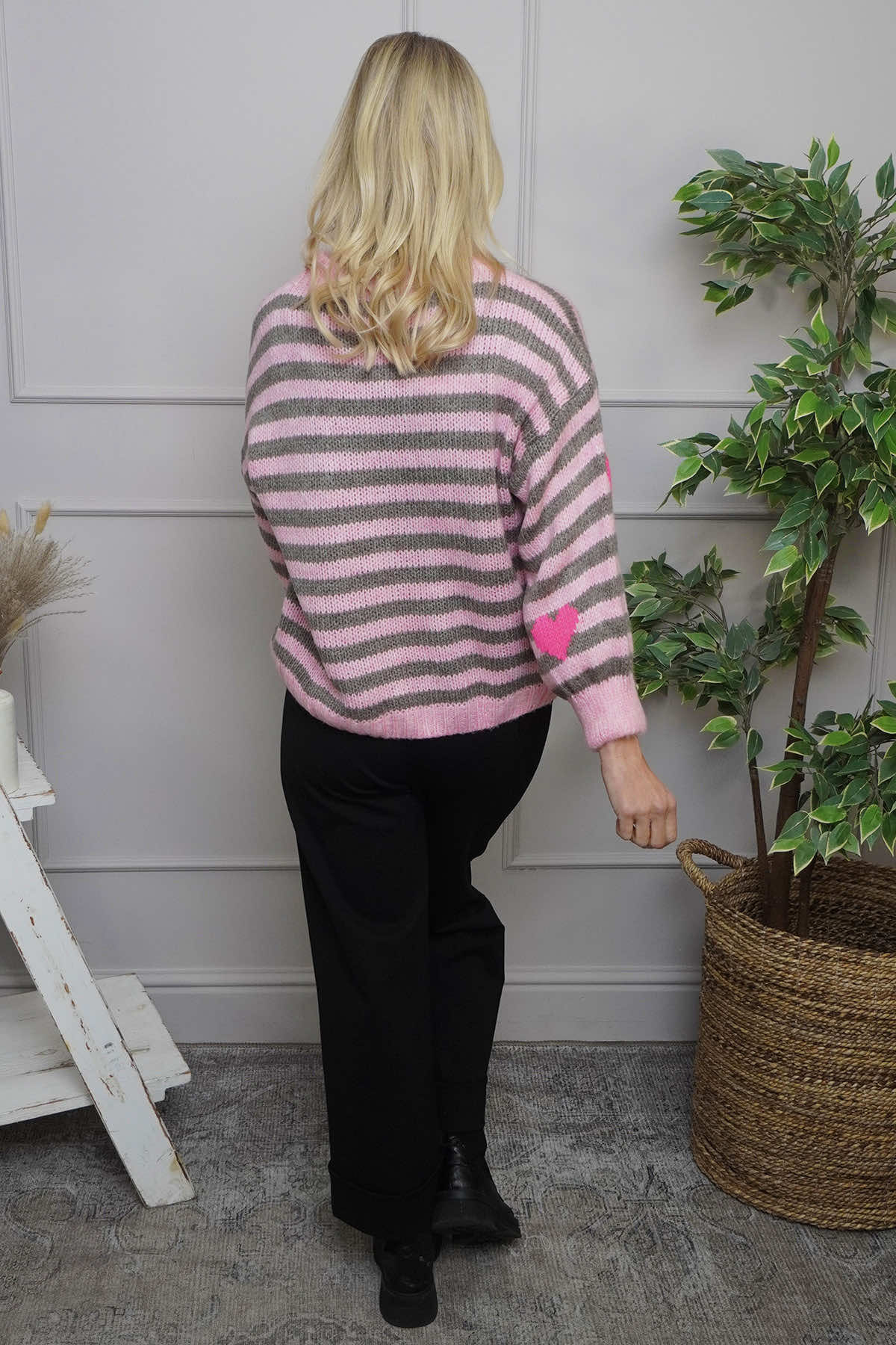 Carina Heart Stripe Knitted Jumper Pink