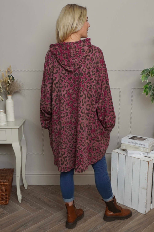 Shayla Leopard Hooded Cotton Top Burgundy - Image 4