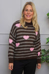 Carina Heart Stripe Knitted Jumper Cocoa
