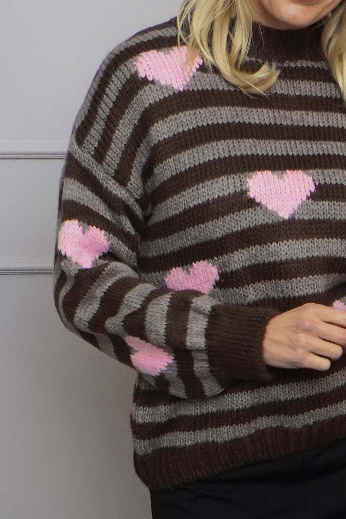 Carina Heart Stripe Knitted Jumper Cocoa