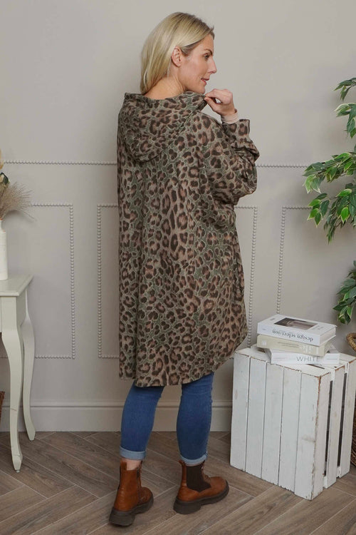 Shayla Leopard Hooded Cotton Top Khaki - Image 4