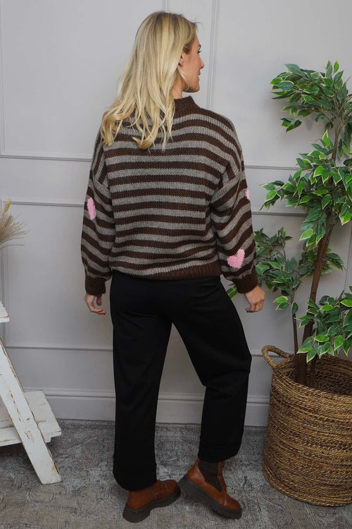 Carina Heart Stripe Knitted Jumper Cocoa - Image 4