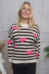 Carina Heart Stripe Knitted Jumper Stone