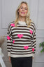Carina Heart Stripe Knitted Jumper Stone