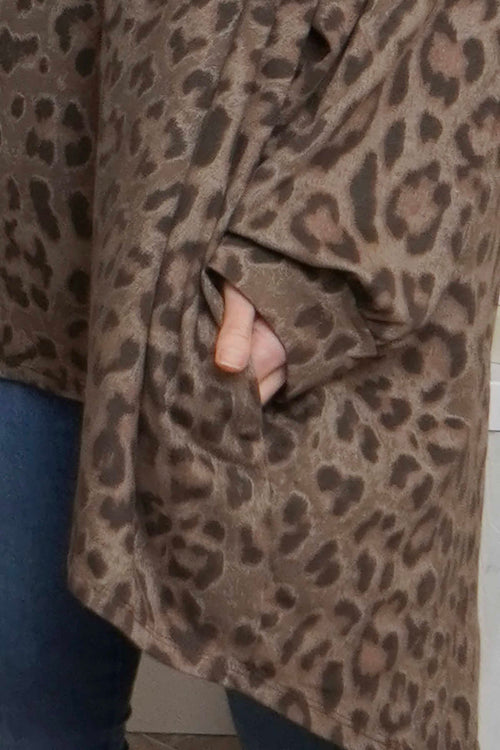 Shayla Leopard Hooded Cotton Top Nutmeg - Image 3
