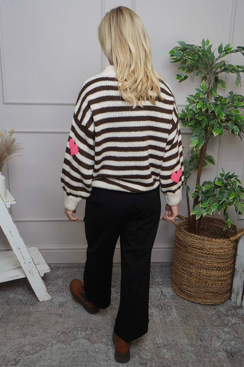 Carina Heart Stripe Knitted Jumper Stone - Image 4