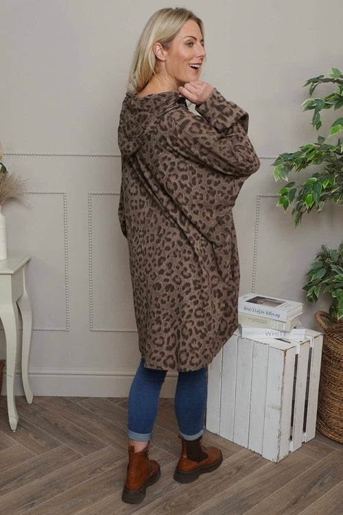 Shayla Leopard Hooded Cotton Top Nutmeg - Image 4