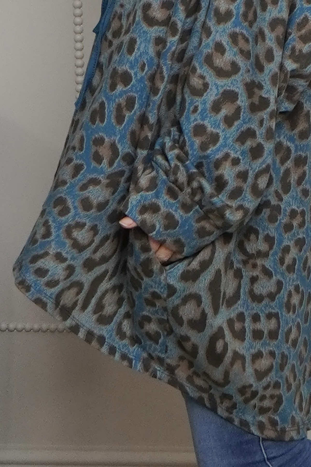 Shayla Leopard Hooded Cotton Top Teal