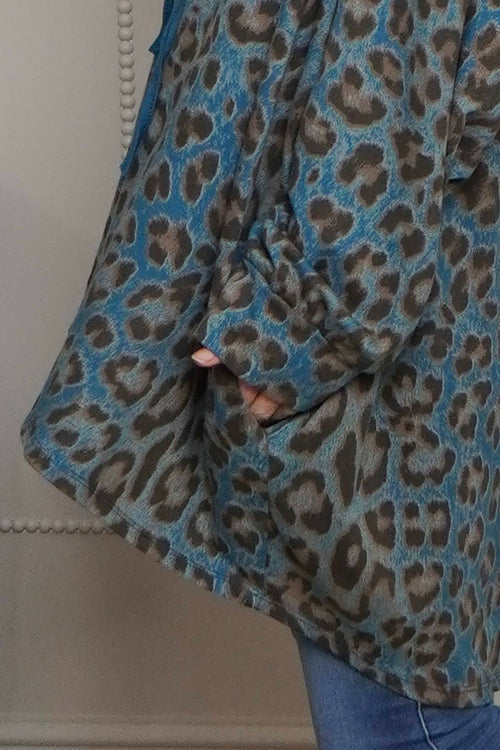 Shayla Leopard Hooded Cotton Top Teal - Image 3