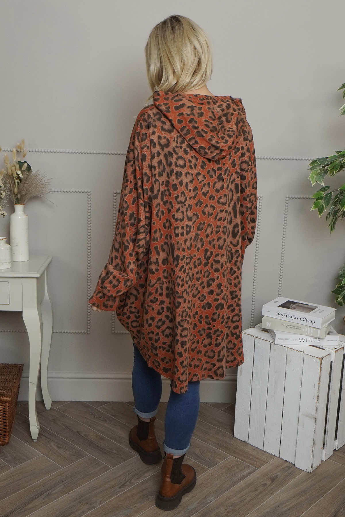 Shayla Leopard Hooded Cotton Top Burnt Orange
