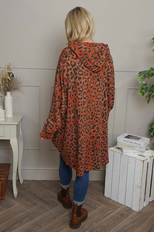 Shayla Leopard Hooded Cotton Top Burnt Orange - Image 4