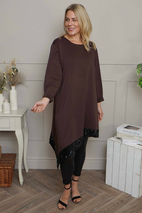 Viola Sequin Hem Tunic Cocoa - Image 1