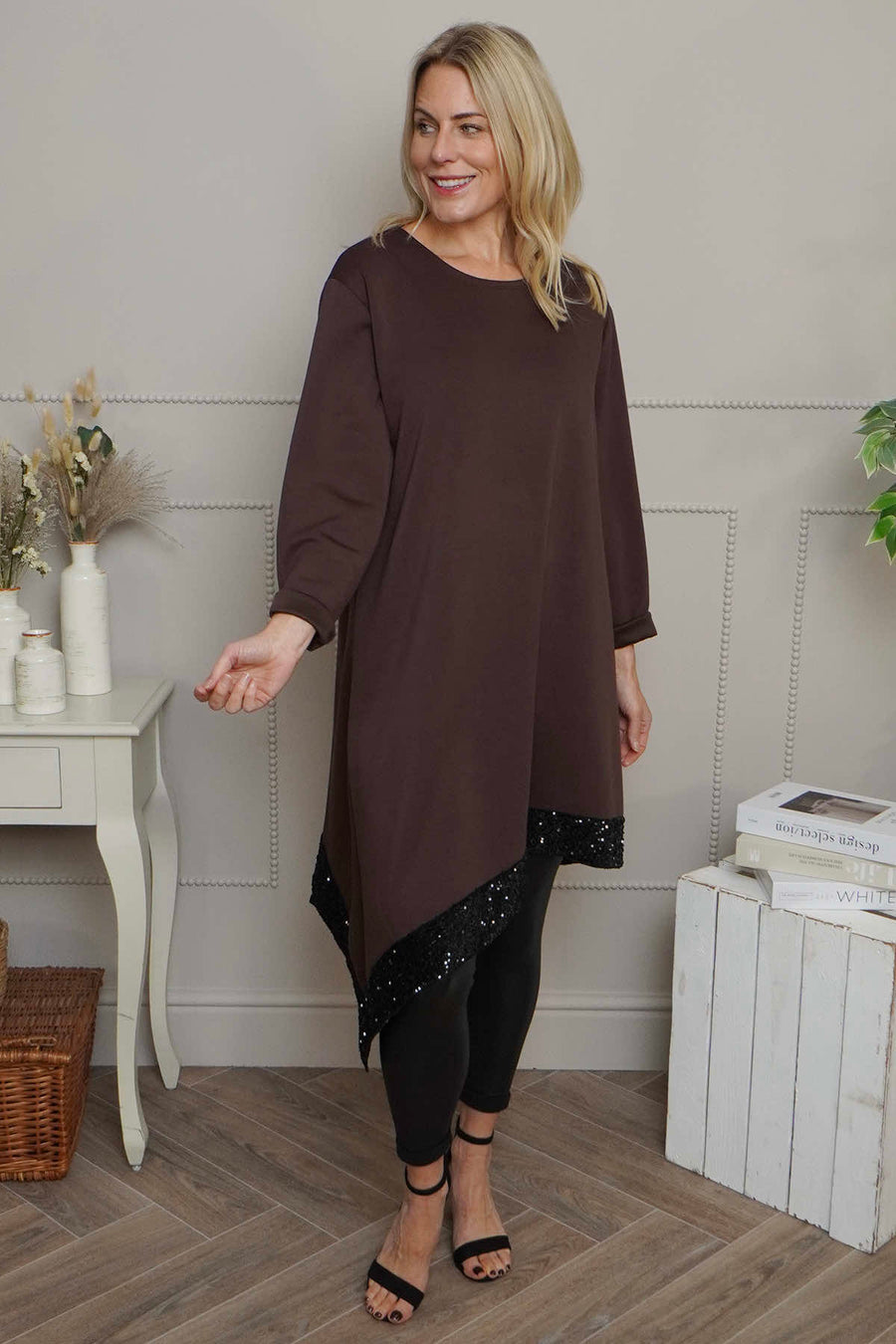 Viola Sequin Hem Tunic Cocoa