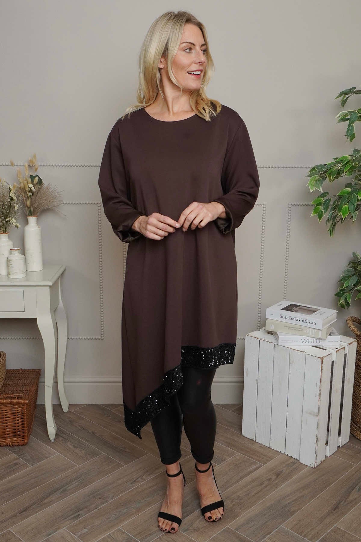 Viola Sequin Hem Tunic Cocoa