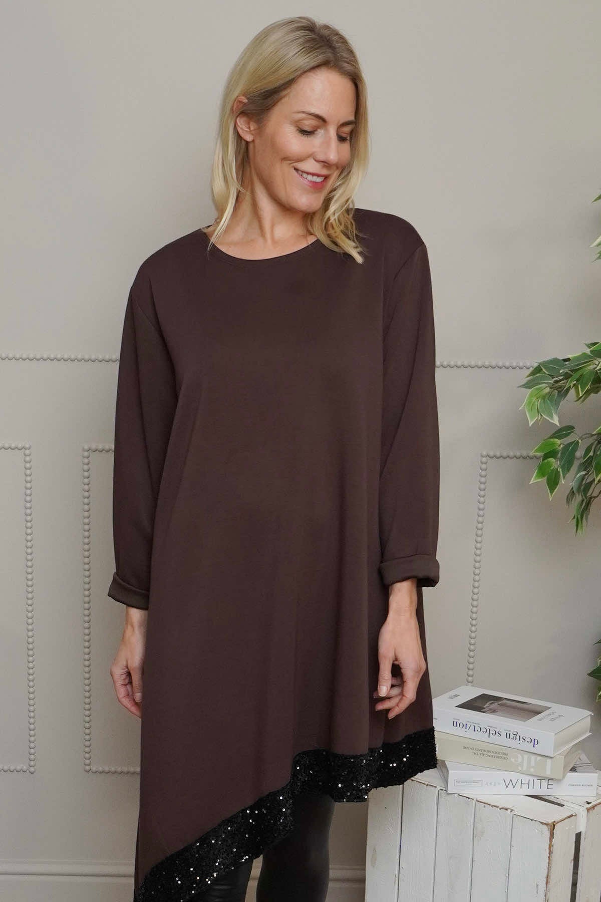 Viola Sequin Hem Tunic Cocoa