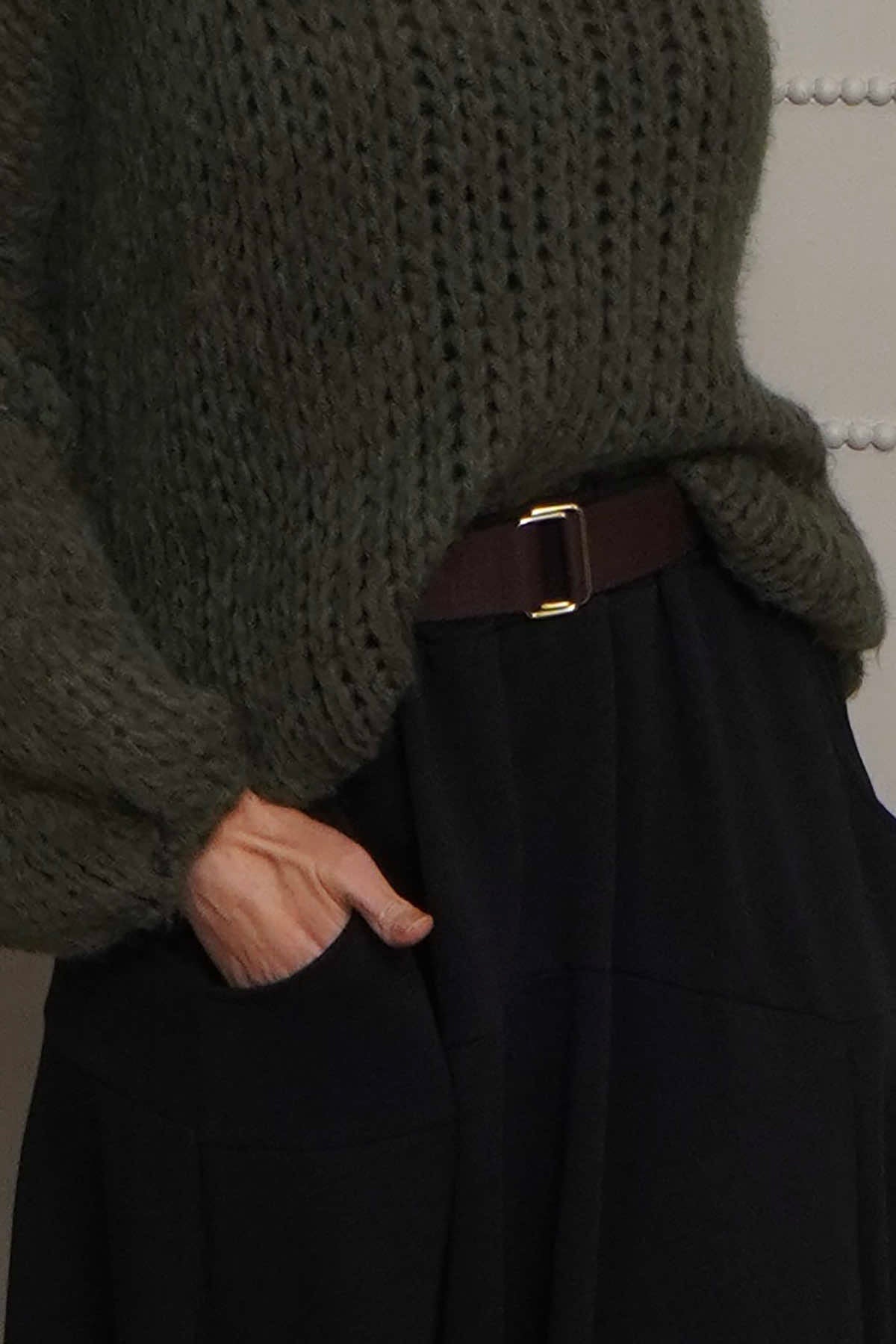 Georgetta Belted Cotton Skirt Black