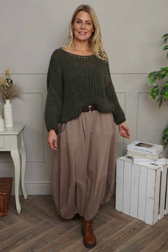 Georgetta Belted Cotton Skirt Mocha