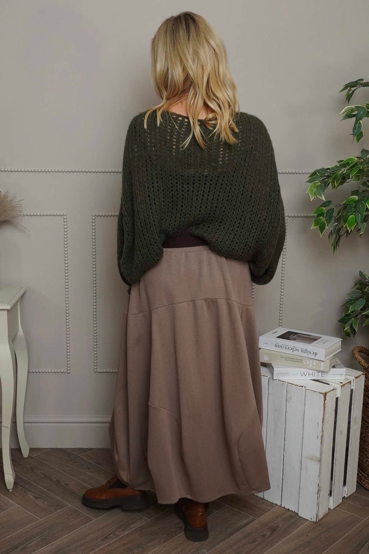 Georgetta Belted Cotton Skirt Mocha