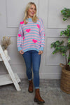Carina Heart Stripe Knitted Jumper Light Blue