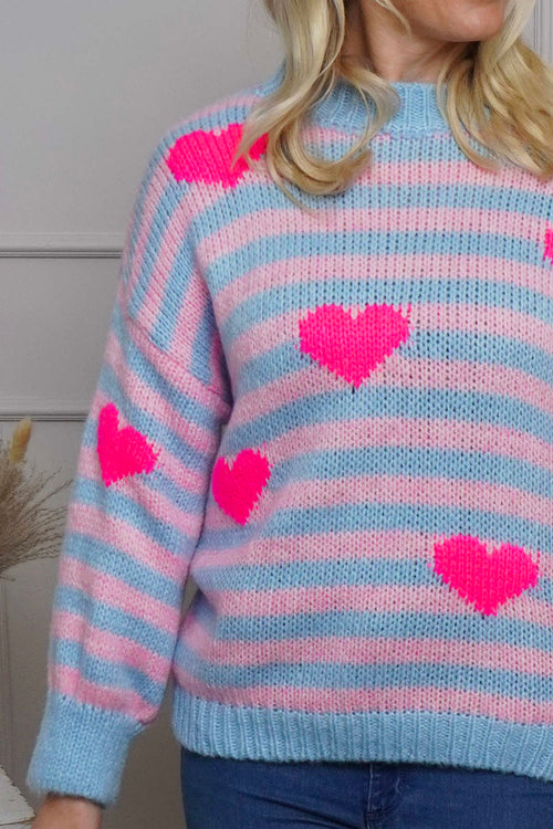 Carina Heart Stripe Knitted Jumper Light Blue - Image 3