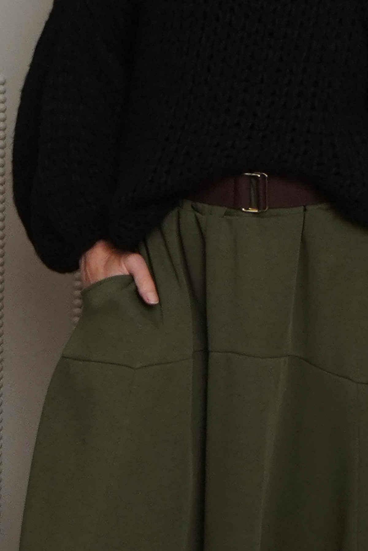 Georgetta Belted Cotton Skirt Khaki