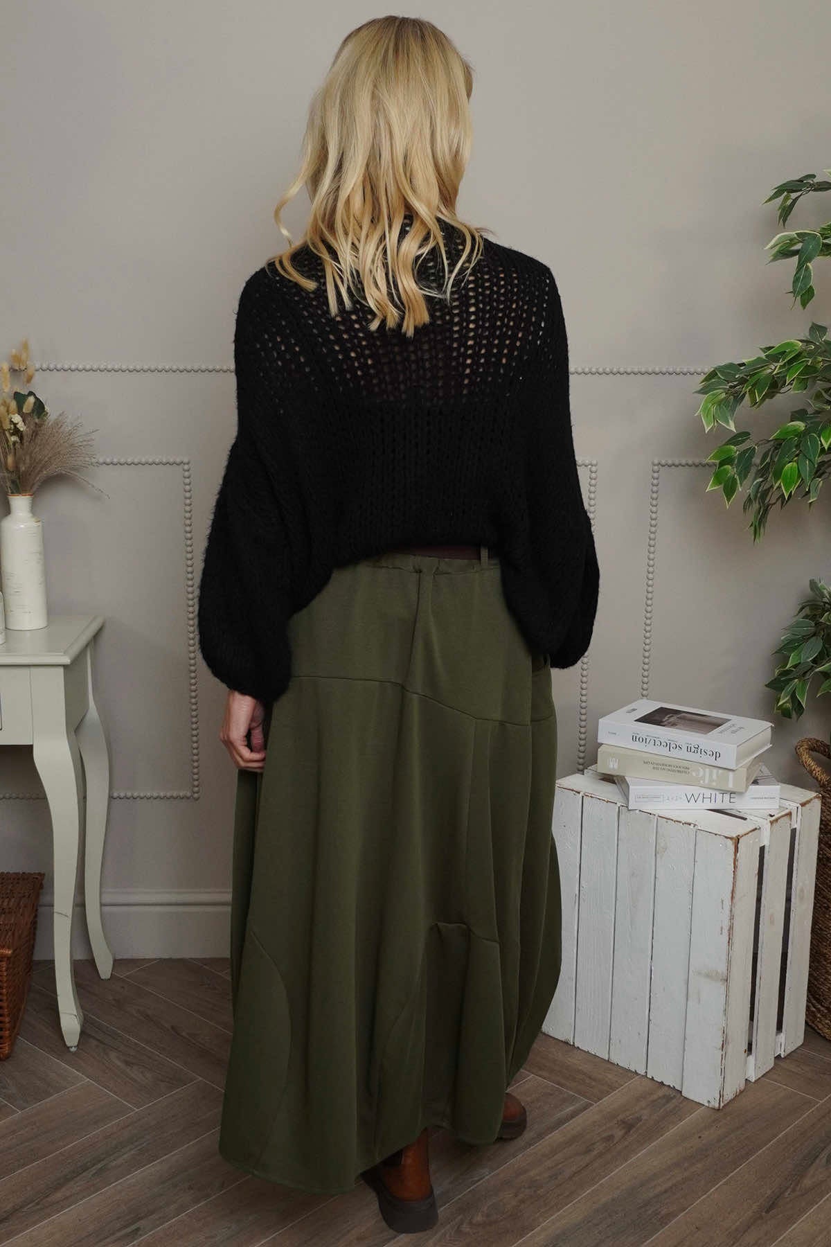 Georgetta Belted Cotton Skirt Khaki