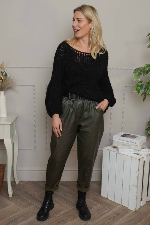 Hilary Wet Look Trousers Khaki