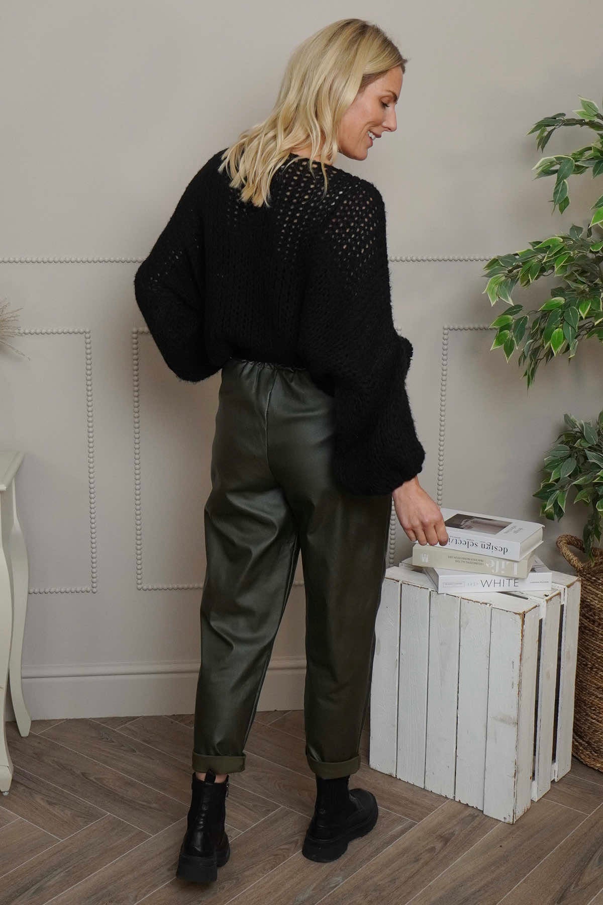 Hilary Wet Look Trousers Khaki