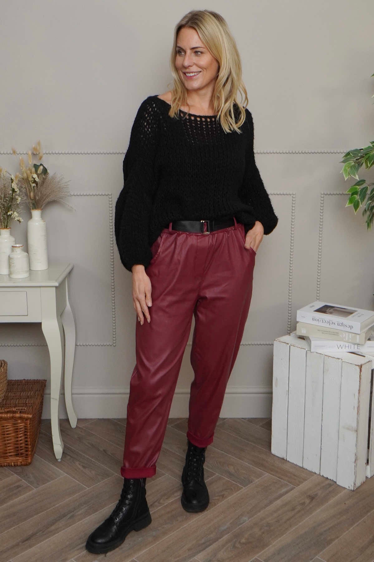 Hilary Wet Look Trousers Wine