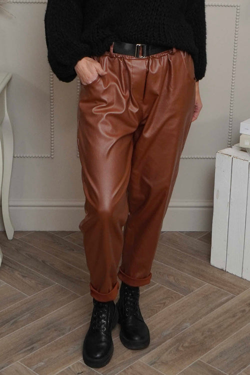Hilary Wet Look Trousers Nutmeg - Image 3