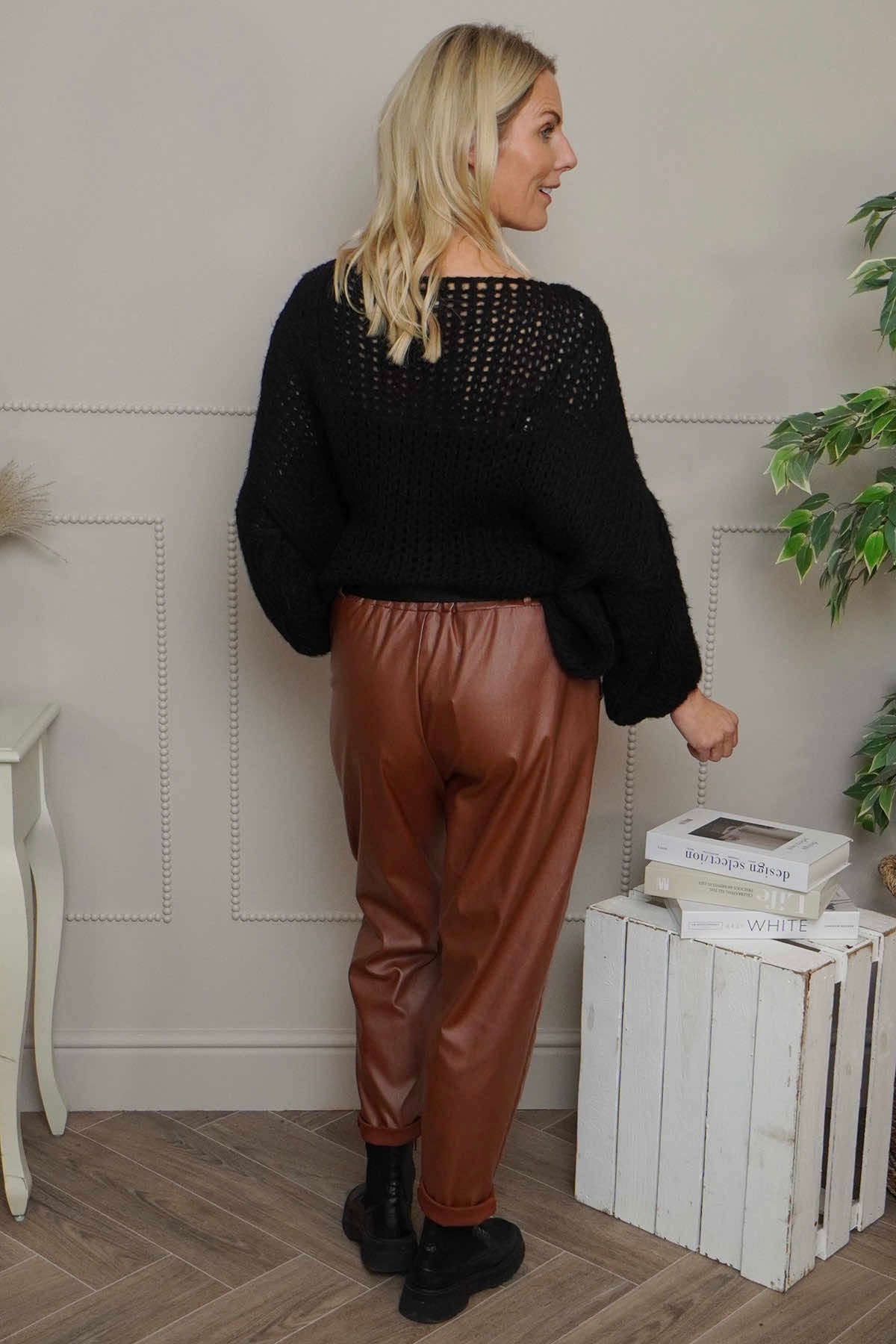 Hilary Wet Look Trousers Nutmeg