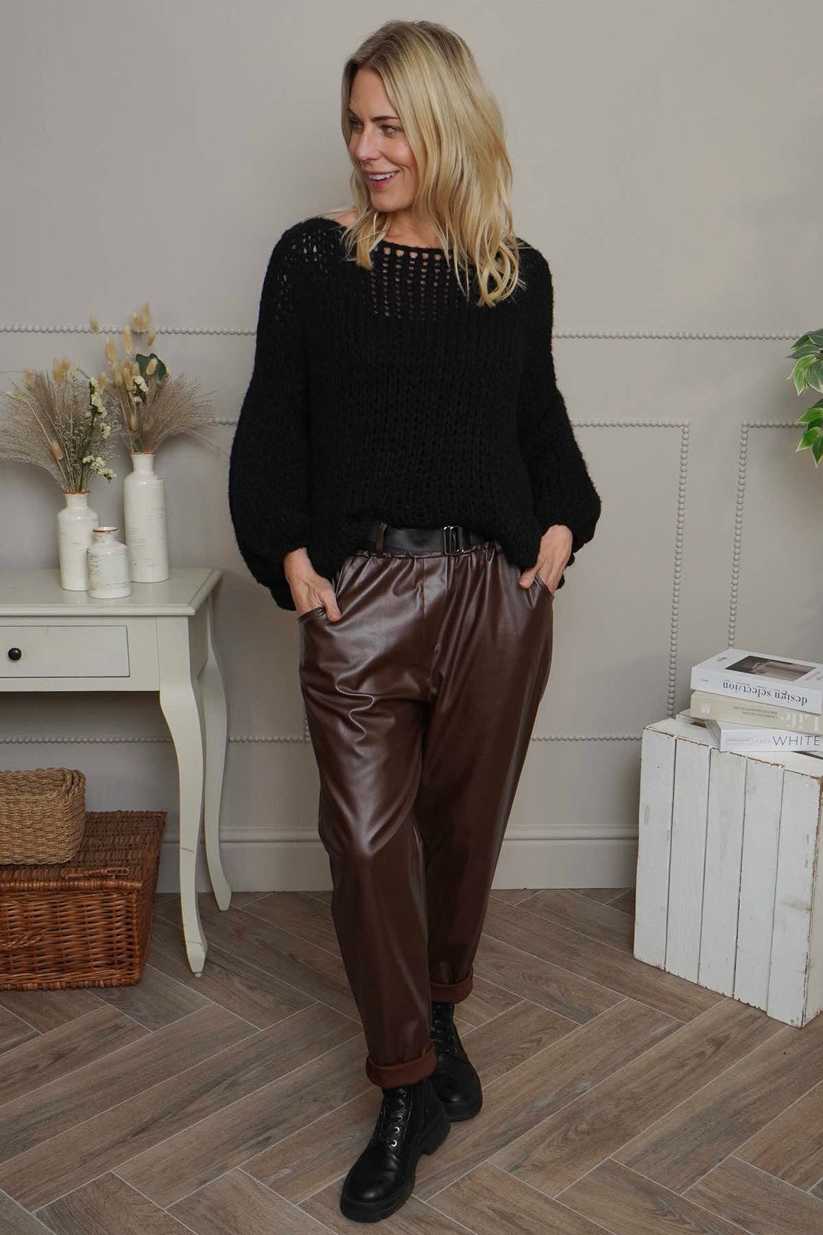 Hilary Wet Look Trousers Cocoa