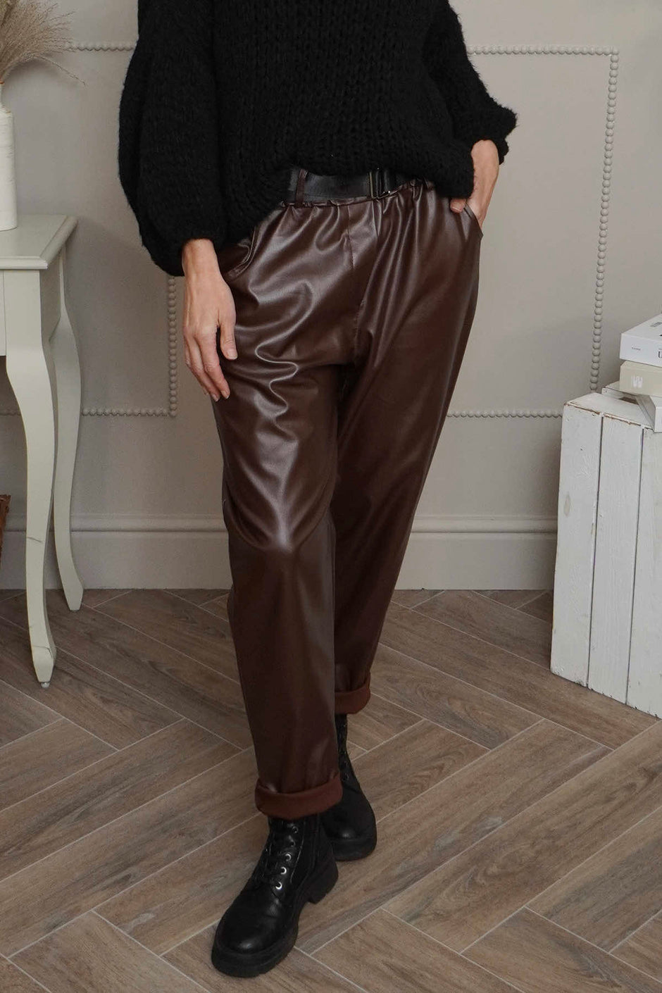 Hilary Wet Look Trousers Cocoa