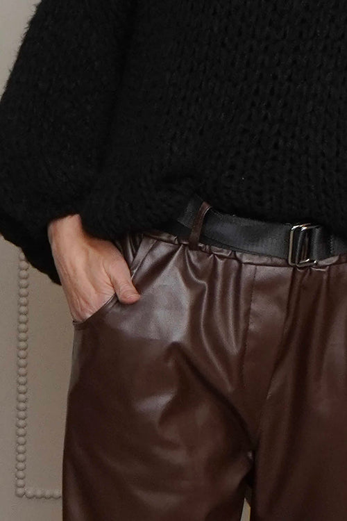 Hilary Wet Look Trousers Cocoa - Image 3